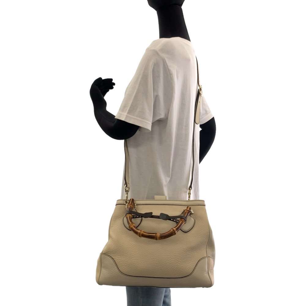 GUCCI Bamboo Ivory Brown Gold Hardware Leather 308360 Shoulder Bag Handbag 2w... - Picture 5 of 9